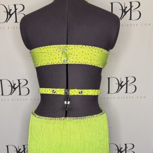 Lime Green Fringe & Rhinestone Dance Costume (REF-15) - Image 2