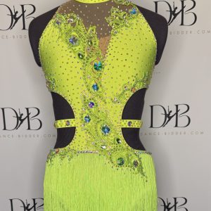 Lime Green Fringe & Rhinestone Dance Costume (REF-15)