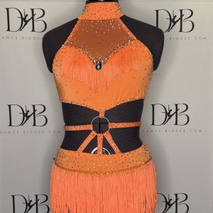 Bright Orange Rhinestone Dance Costume (REF-16)