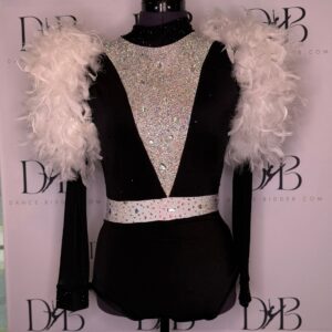 Black & White Glam Feather Shoulder Leotard - REF 43 –