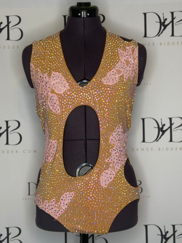 Nude Illusion & Pink Floral Crystal Leotard - REF 45