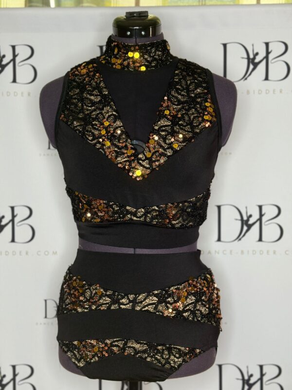 Black & Bronze Lace Sequin Two-Piece Jazz/Contemporary Costume - REF 57
