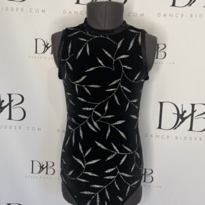 REF 80 Black Velvet Leotard with Silver Leaf Detail